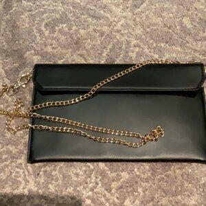 Nwot Black Faux Leather Her Envelope One Style Purse With Gold Chain